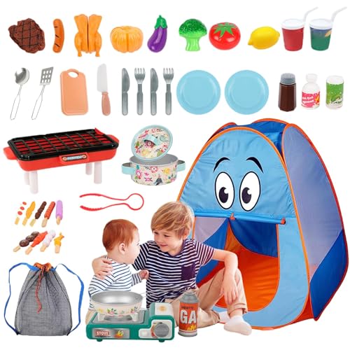 Kinder-Camping-Set – Abenteuer-Spielset Für Kleinkinder, Mehrzweck-Outdoor-Camping-Set Für Kinder | Rollenspielset Für Den Innen- Und Außenbereich Mit Essenssimulation, Topf Und Campingzelt Für Kleink von Fmzrbnih