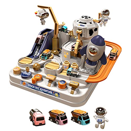 Fmzrbnih Race Track Car Adventure Toys - Bildungsrätsel Autospielzeug, Tragbare Puzzle -Auto -Spielzeuge | Kleinkindspielzeug -Auto -Abenteuerspielzeug Mit 3 -Autos Und 1 Astronaut Für 4 -jährige M von Fmzrbnih