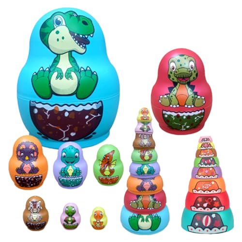 Stapelbare Russische Nistpuppen - Schocksicheres Russisches Puppen -Set, Russische Nistpuppen Für Kinder | Hitzebeständiges Tiermuster-Nistspielzeug, Stapelbare Dinosaurier Russische Puppen Für von Fmzrbnih