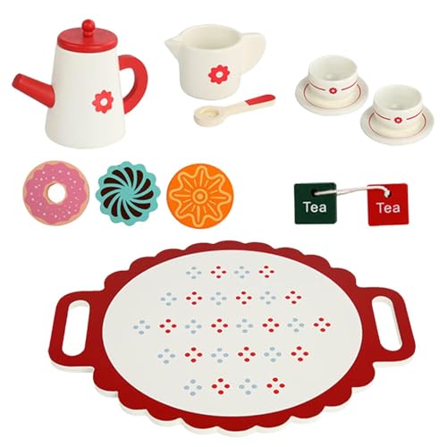 Tee -Set, Tee -Sets für Mädchen | Prinzessin Nachmittag Tee Set Holzspiel Teaset | Realistisches Küchenzubehör mit Teekannenrollenspiel tun Totenspielzeug für und Mädchen von Fmzrbnih