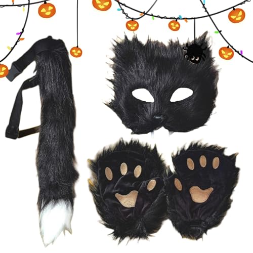 Wolf-Maske – Faux-Wolf-Halbgesichtsbedeckung, Bequemes Pelz-Kostüm-Set | Lustige Faux-Wolf-Cosplay-Maske, Lustige Katzen-Gesichtsmasken, Pelziges Pfoten- Und Schwanz-Set Für Halloween, Geburtstag, Url von Fmzrbnih