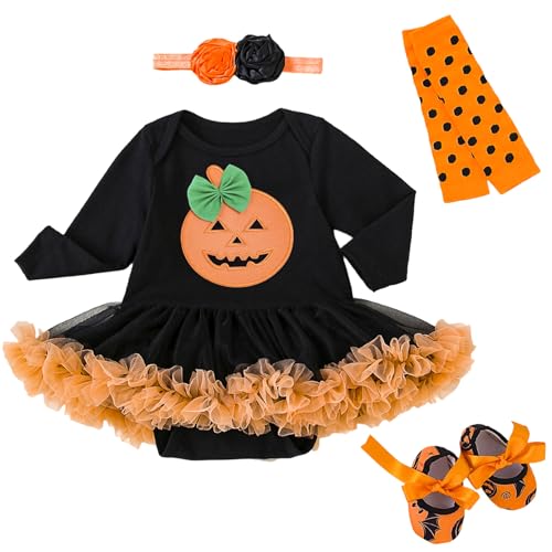 Fnaobai Halloween 4 Stk. Neugeborenes Baby Mädchen Halloween Kürbis Outfits Säugling Kürbis Strampler Kleid mit Beinwärmer Stirnband Schuhe Kleidung Set Fnaobai Halloween 4 Stk. Neugeborenes Baby Mädchen Halloween Kürbis Outfits Säugling Kürbis Strampler Kleid mit Beinwärmer Stirnband Schuhe Kleidung Set von Fnaobai