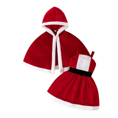 Fnaobai Kleinkind Baby Weihnachten ärmelloses Kleid mit rotem Mantel Xmas Verkleiden Weihnachtsmann Kostüm für Kinder von Fnaobai