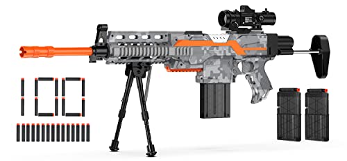 Elektrische Spielzeug Pistole Gun Sniper für Kinder, 3 Mode Automatisch Toy Foam Blaster mit Scope, 2 Magazin 100 Darts,Elektrisch Spielzeug-Scharfschützengewehr für Kinder ab 6 7 8 9 10 Jahren von FoMass