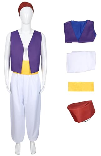 Foanja Aladdin Cosplay Kostüm Herren Fasching Verkleidung Araber Lampe Prinz Aladin Outfit Weste und Hose Gürtel mit Hut Anzug 4 Stück für Fancy Dress Up Halloween Karneval Geburtstage Party Costume von Foanja