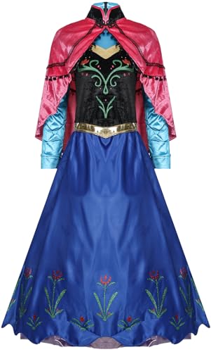 Foanja Anna Kostüm Damen Cosplay Arendelle Königin Anna Outfit Kleid und Umhang für Fancy Dress up Halloween Karneval Geburtstag Party Maskerade Verkleidung Costume von Foanja