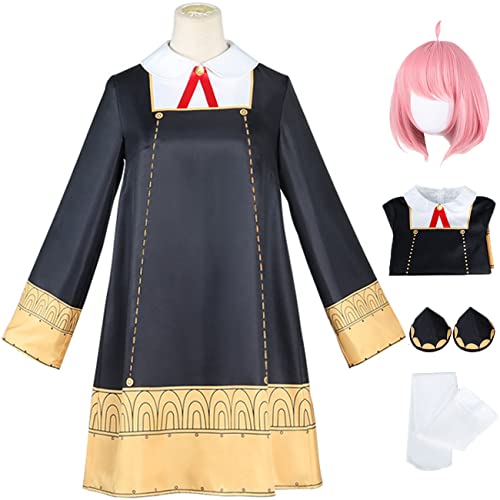 Foanja Anya Kostüm Damen Cosplay Anime Spy X Family Anya Forger Kawaii Kleid mit Kopfschmuck Socken und Perücke für Halloween Karneval Party Verkleidung Costume Fasching Geburtstag Geschenke von Foanja