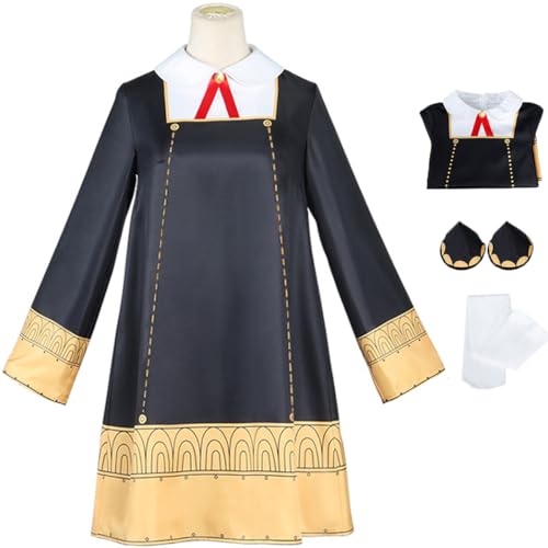 Foanja Anya Kostüm Damen Cosplay Anime Spy X Family Anya Forger Kawaii Kleid mit Kopfschmuck Socken und Perücke für Halloween Karneval Party Verkleidung Costume Fasching Geburtstag Geschenke von Foanja