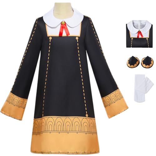 Foanja Anya Kostüm Damen Cosplay Anime Spy X Family Anya Forger Kleid mit Kopfschmuck Socken und Perücke für Halloween Karneval Party Verkleidung Costume Fasching Geburtstag Geschenke, S-XXL von Foanja