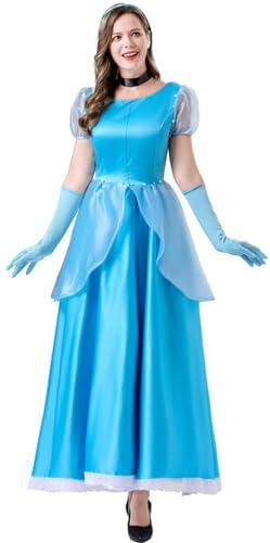 Foanja Aschenputtel Kostüm Damen Verkleidung Kristallprinzessin Cinderella Abendkleid mit Stirnband Halskette Handschuhe für Fancy Dress up Halloween Karneval Geburtstag Party Maskerade Costume von Foanja