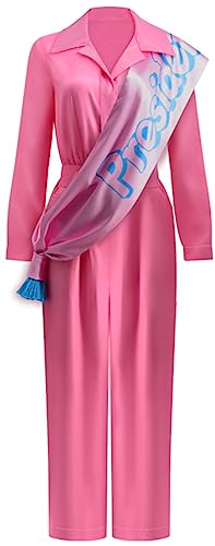 Foanja Barbi Kostüm Damen Verkleidung Barbi Cheerleader Festzug Outfit Jumpsuit mit Schleife und Halstuch Anzug für Halloween Karneval Geburtstag Party Maskerade Fancy Costume, Rosa von Foanja