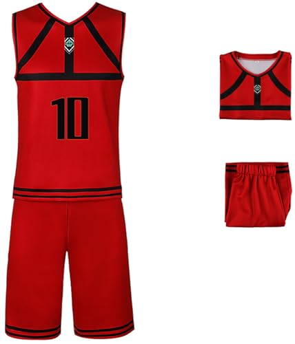 Foanja Blue Lock Cosplay Kostüm Erwachsene Verkleidung Itoshi Rin Tokimitsu Aoshi REO Mikage Chigiri Hyoma Sport Basketball Fußball Training Weste und Shorts für Halloween Karneval Party Costume, Rot von Foanja