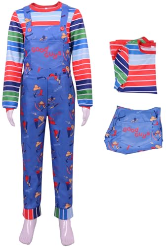 Foanja Chucky Kostüm Erwachsene Gruselige Puppen Chucky Anzug Tops und Hosen mit Masken für Halloween Karneval Geburtstag Party Maskerade Fancy Verkleidung Costume von Foanja