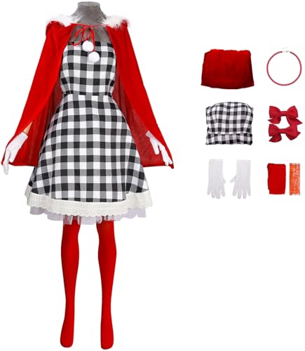 Foanja Cindy Cosplay Kostüm Damen Fasching Verkleidung Weihnachten Cindy Lou Who Outfit Kleid mit Umhang und Handschuhe Socken für Fancy Dress Up Halloween Karneval Weihnachten Party Maskerade Costume von Foanja