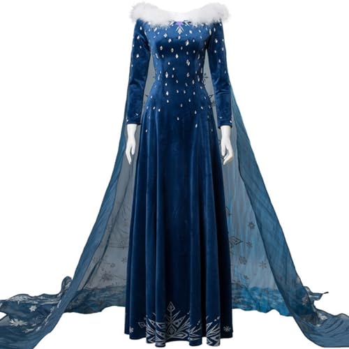 Foanja Damen ELSA Olaf Adventure Kostüm, Bodenlang ELSA Kleider mit Umhang Weihnachten Karneval Halloween Geburtstag Party Fest ELSA Kostüm Verkleidung, Blau, XS-3XL von Foanja