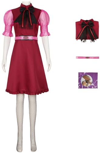 Foanja Draculaura Cosplay Kostüm Damen Fasching Verkleidung Monster High Vampir Draculaura Kleid mit Gürtel Socken für Fancy Dress Up Halloween Karneval Geburtstag Party Maskerade Costume, Rot von Foanja