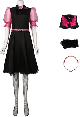 Foanja Draculaura Cosplay Kostüm Damen Fasching Verkleidung Monster High Vampir Draculaura Kleid mit Gürtel Socken für Fancy Dress Up Halloween Karneval Weihnachten Geburtstag Party Maskerade Costume von Foanja