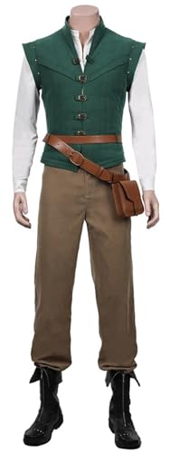 Foanja Flynn Rider Kostüm Herren Verkleidung Prinz Flynn Rider Komplettset Outfit Hemd Weste Hose Gürtel Anzug Halloween Karneval Geburtstag Party Maskerade Cosplay Costume von Foanja