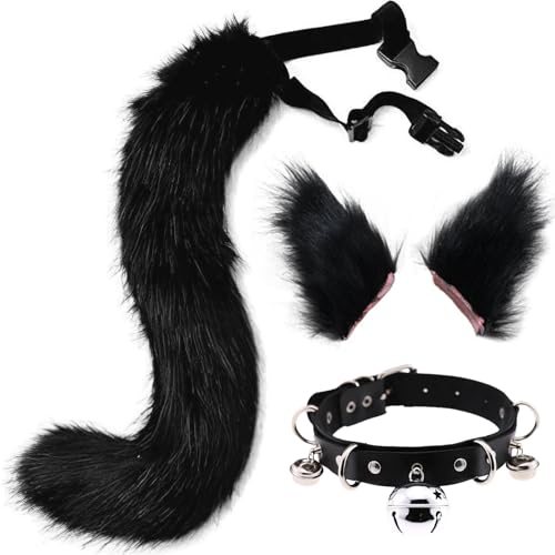 Foanja Fuchs Wolf Cosplay Zubehör Fasching Verkleidung Tiere Fuchs Wolf Flauschiger Ohren Haarnadel und Schwanz Halsband 3 Stück Anzug Halloween Karneval Geburtstag Maskerade Party Kostüm Requisiten von Foanja