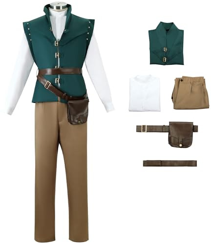 Foanja Herren Flynn Rider Kostüm Erwachsener Verkleidung Prinz Flynn Rider Komplettset Outfit Hemd Weste Hose Gürtel Anzug Halloween Karneval Geburtstag Party Maskerade Cosplay Costume von Foanja