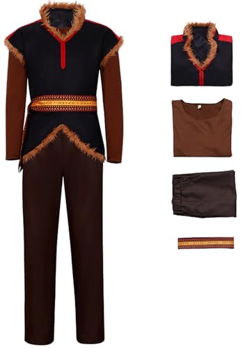 Foanja Herren Kristoff Kostüm Cosplay Eiskönigin 2 Kristoff Anzug Jacke Futter Hose Gürtel Verkleidung Weihnachten Karneval Halloween Party Geburtstag Fasching Costume, XS-3XL von Foanja