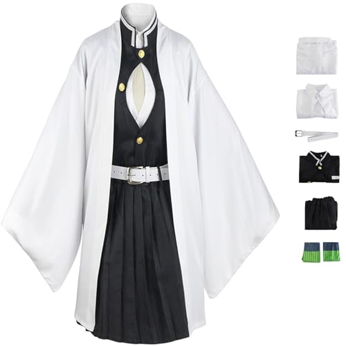 Foanja Kanroji Kostüm Damen Cosplay Anime Demon Samurai Hashira Kanroji Mitsuri Komplette Uniform mit Schmetterlingskopfstück Anzug für Halloween Karneval Party Verkleidung Costume von Foanja