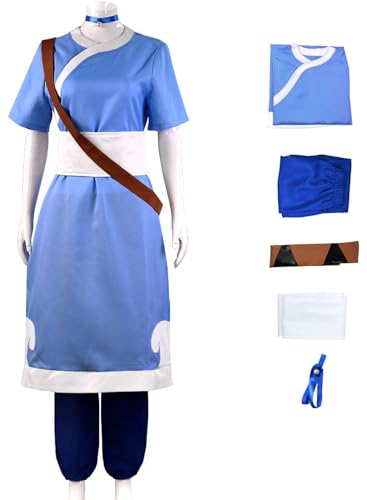 Foanja Katara Kostüm Damen Avatar Katara Kung Fu Anzug mit Halskette für Halloween Karneval Geburtstag Party Maskerade Fancy Verkleidung Costume von Foanja