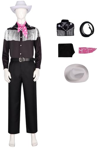 Foanja Ken Kostüm Herren Verkleidung Barbi Ken 70er 80er Vintage Hippie Disco Cowboy Rockwear Oberteil und Hose mit Schal Gürtel Hüte für Halloween Karneval Geburtstag Party Maskerade Fancy Costume von Foanja