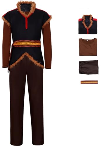 Foanja Kristoff Kostüm Herren Cosplay Schneekönigin Krieger Kristoff Outfit Weste und Oberteil Hose Gürtel Anzug für Fancy Dress up Halloween Karneval Geburtstag Party Maskerade Verkleidung Costume von Foanja