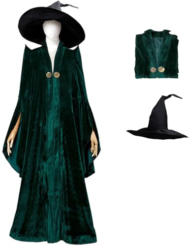 Foanja McGonagall Kostüm Damen Magische Akademie Zauberer Minerva McGonagall Jacke und Hut mit Zauberstab für Halloween Karneval Geburtstag Party Maskerade Fancy Verkleidung Costume von Foanja