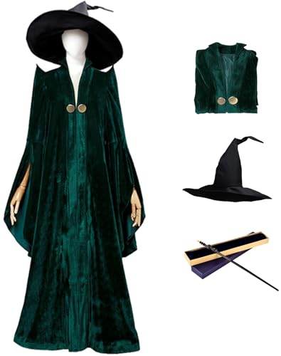 Foanja McGonagall Kostüm Damen Magische Akademie Zauberer Minerva McGonagall Jacke und Hut mit Zauberstab für Halloween Karneval Geburtstag Party Maskerade Fancy Verkleidung Costume von Foanja