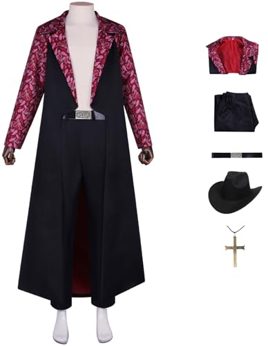 Foanja Mihawk Kostüm Herren Verkleidung Anime König der Diebe Oka Shichibukai Dracule Mihawk Uniform mit Halsketten und Hüte für Dress up Halloween Karneval Geburtstag Party Maskerade Fancy Costume von Foanja