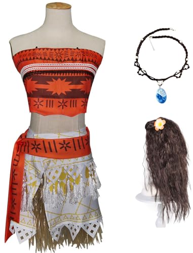 Foanja Moana Kostüm Damen Cosplay Vaiana Kleid mit Halskette für Erwachsene Verkleidung Halloween Karneval Geburtstag Party Outfits von Foanja