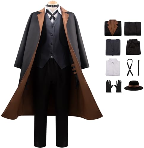 Foanja Nakahara Chuya Kostüm Herren Cosplay Anime Bungo Stray Dogs Port Mafia Nakahara Chuya Uniform mit Handschuhe und Hut Set für Halloween Karneval Geburtstag Party Maskerade Verkleidung Costume von Foanja