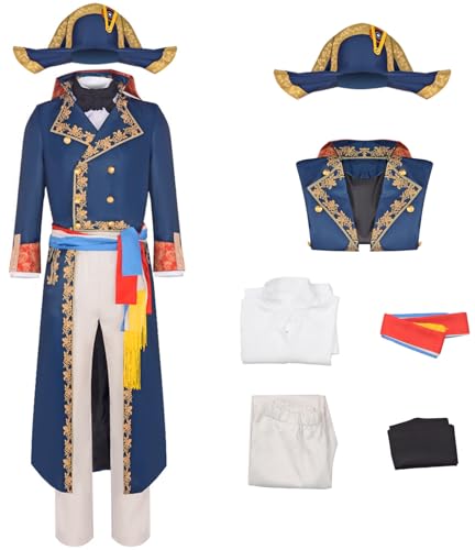 Foanja Napoleon Herren Verkleidung Napoleon König Mittelalter Renaissance Vintage Smoking Deluxe Anzug mit Hut für Halloween Karneval Geburtstag Party Maskerade Fancy Costume, Blau von Foanja