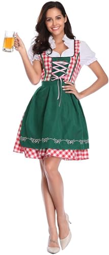 Foanja Oktoberfest Kostüme Damen Bayerische Trachten Dirndl Kariert Kleider mit Schürze Dienstmädchen Outfit für Verkleidung Karneval Halloween Party Jährliches Dorffest Kirmes Besondere Anlässe von Foanja