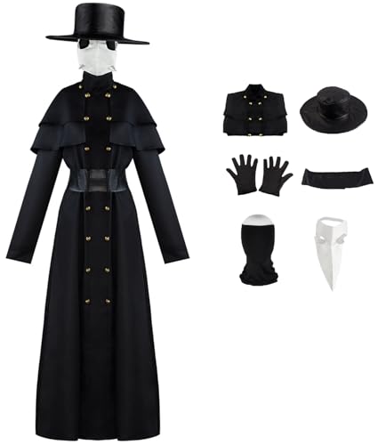 Foanja Pestdoktor Kostüm Damen Verkleidung Pestarzt Mittelalter Steampunk Gothic Cosplay Outfit mit Maske Handschuhe Kapuze für Fancy Dress Up Halloween Karneval Geburtstag Party Maskerade Costume von Foanja