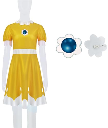 Foanja Prinzessin Peach Kostüm Damen Cosplay Prinzessin Daisy Prinzessin Rosalina Baseballtrikot Kleid mit Krone und Ohrringe Weihnachten Karneval Halloween Geburtstag Party Verkleidung Anzug, XS-3XL von Foanja