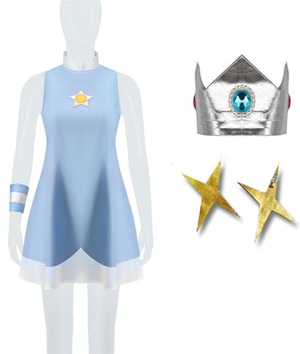 Foanja Prinzessin Peach Kostüm Damen Cosplay Prinzessin Daisy Prinzessin Rosalina Baseballtrikot Kleid mit Krone und Ohrringe Weihnachten Karneval Halloween Geburtstag Party Verkleidung Anzug, XS-3XL von Foanja