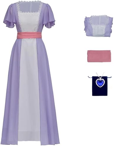 Foanja Rose Cosplay Kostüm Damen Fasching Verkleidung Titanic Rose Abendkleider mit Kette für Fancy Dress Up Halloween Karneval Weihnachten Geburtstag Party Maskerade Costume, Großformat XS-5XL von Foanja