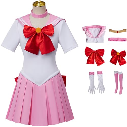 Foanja Sailor Chibi Moon Cosplay Kostüm Damen Anime Sailor Chibi Moon Chibiusa Kampf Uniform mit Zubehör Anzug Verkleidung Halloween Karneval Geburtstag Party Maskerade Costume von Foanja