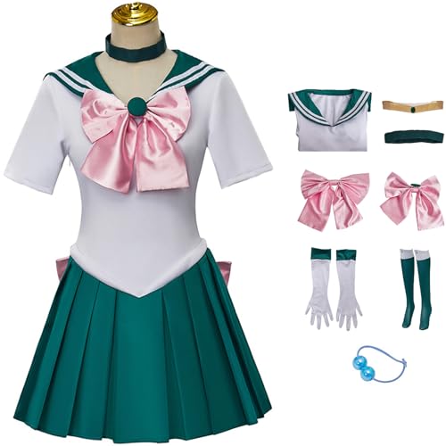 Foanja Sailor Jupiter Cosplay Kostüm Damen Anime Sailor Moon Sailor Jupiter Kino Makoto Kampf Uniform mit Zubehör Anzug Verkleidung Halloween Karneval Geburtstag Party Maskerade Costume von Foanja