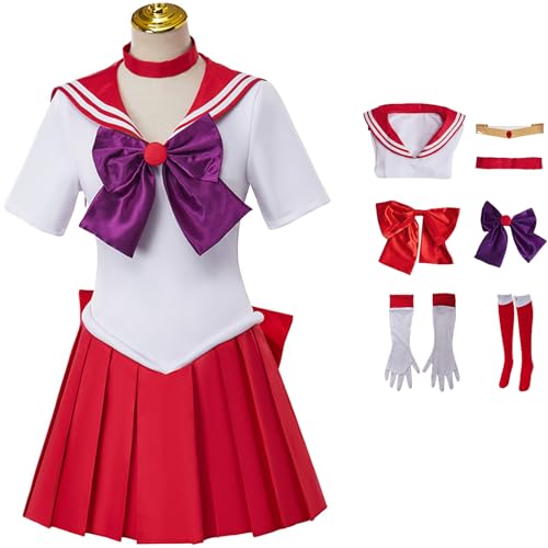 Foanja Damen Anime Sailor Moon Sailor Mars Hino Rei Kampf Uniform mit Zubehör Anzug Verkleidung Halloween Karneval Geburtstag Party Maskerade Costume von Foanja