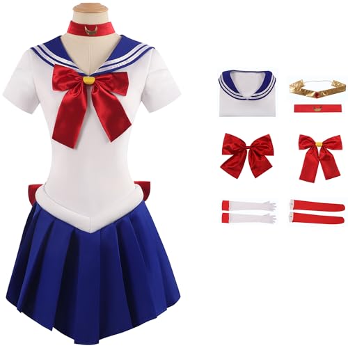 Foanja Sailor Moon Kostüm Damen Cosplay Anime Sailor Moon Tsukino Usagi Uniform mit Zubehör Anzug für Halloween Karneval Geburtstag Party Maskerade Verkleidung Costume von Foanja