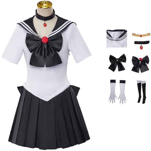 Foanja Sailor Pluto Cosplay Kostüm Damen Anime Sailor Moon Sailor Pluto Meiou Setsuna Kampf Uniform mit Zubehör Anzug Verkleidung Halloween Karneval Geburtstag Party Maskerade Costume von Foanja