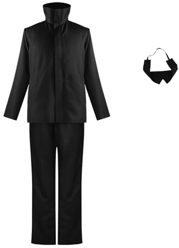 Foanja Satoru Gojo Cosplay Kostüm Herren Verkleidung Anime Jujutsu Kaisen Satoru Gojo Akademie Uniform Top und Hosen mit Lidschatten Fancy Dress Halloween Karneval Geburtstag Party Maskerade Costume von Foanja