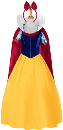 Foanja Schneewittchen Cosplay Kostüm Damen Verkleidung Snow White Deluxe Samt Abendkleid mit Umhang und Fliege Stirnband Anzug für Fancy Dress up Halloween Karneval Geburtstag Party Maskerade Costume von Foanja