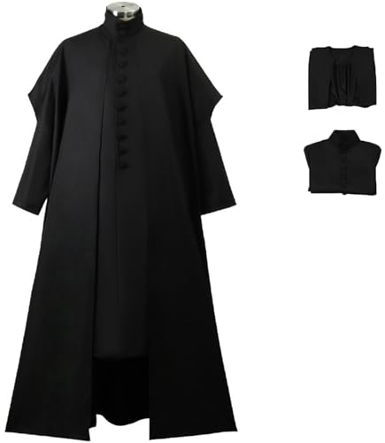 Foanja Snape Kostüm Herren Magische Akademie Zauberer Severus Snape Uniform Anzug Tunika und Futter mit Zauberstab für Halloween Karneval Geburtstag Party Maskerade Fancy Verkleidung Costume, Schwarz von Foanja