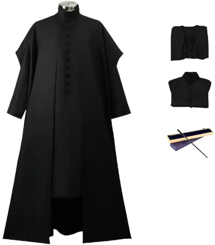 Foanja Snape Kostüm Herren Magische Akademie Zauberer Severus Snape Uniform Anzug Tunika und Futter mit Zauberstab für Halloween Karneval Geburtstag Party Maskerade Fancy Verkleidung Costume, Schwarz Foanja Snape Kostüm Herren Magische Akademie Zauberer Severus Snape Uniform Anzug Tunika und Futter mit Zauberstab für Halloween Karneval Geburtstag Party Maskerade Fancy Verkleidung Costume, Schwarz von Foanja