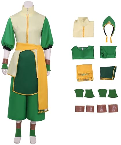 Foanja TophBeifong Kostüm Damen Verkleidung Avatar TophBeifong Kung Fu Deluxe Komplett Uniform für Halloween Karneval Geburtstag Party Maskerade Fancy Costume, Grün von Foanja